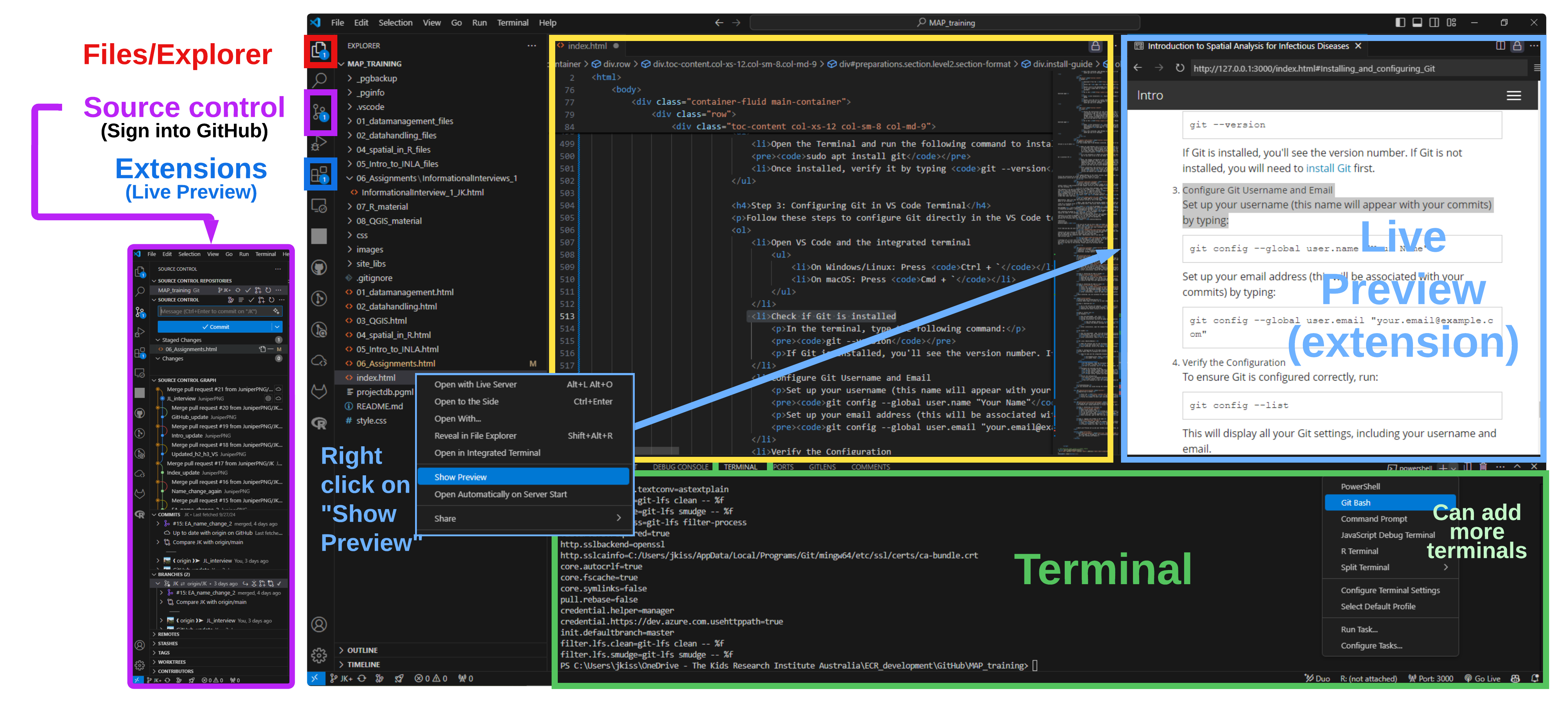 VS Code screenshot showing GitHub integration